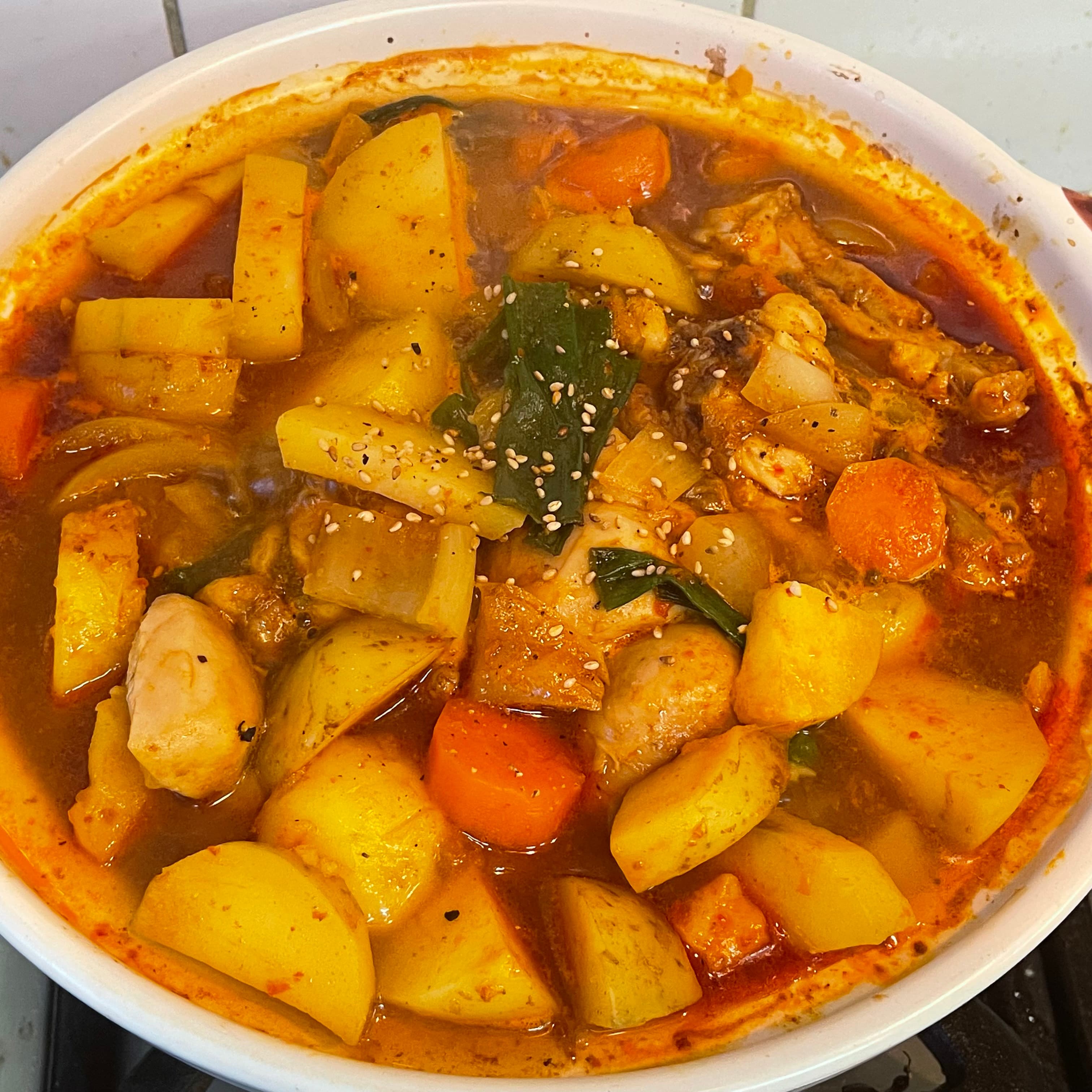 Korean spicy chicken stew (dakdoritang)
